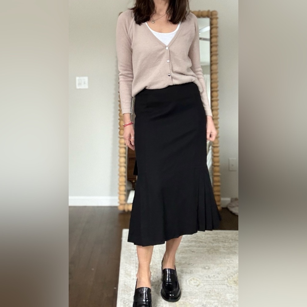 Ann Stevens New York Vintage Midi Black Wool Skirt Pleated Side Panels